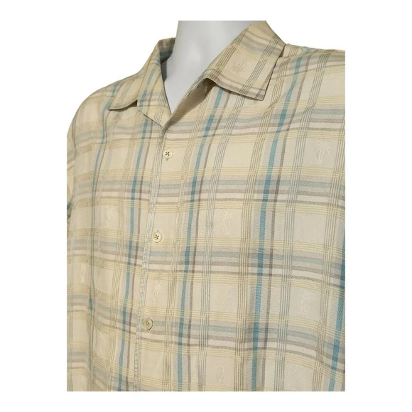 Tommy Bahama Men Button Short Sleeve Shirt Yellow Blue Plaid‎ XL - Picture 3 of 6